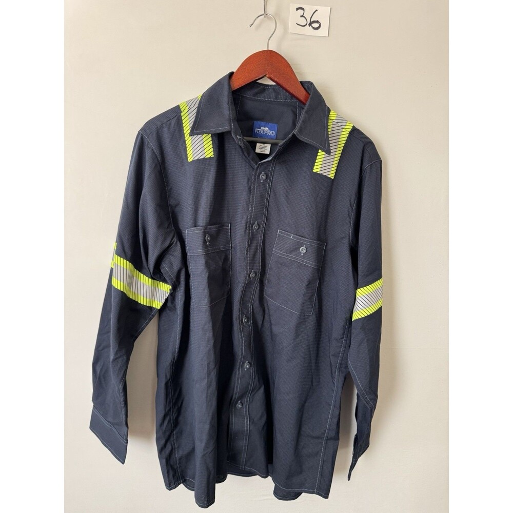 Cintas ComfortFlex Pro Hi Vis Work Shirt Mens L Navy Reflective Long Sleeve